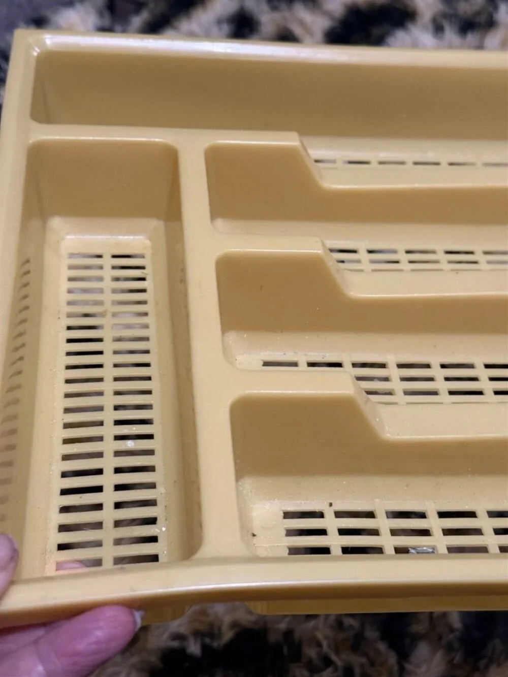 Vintage Yellow Gold Hard Plastic Mesh Silverware Tray Flatware Holder Mcm